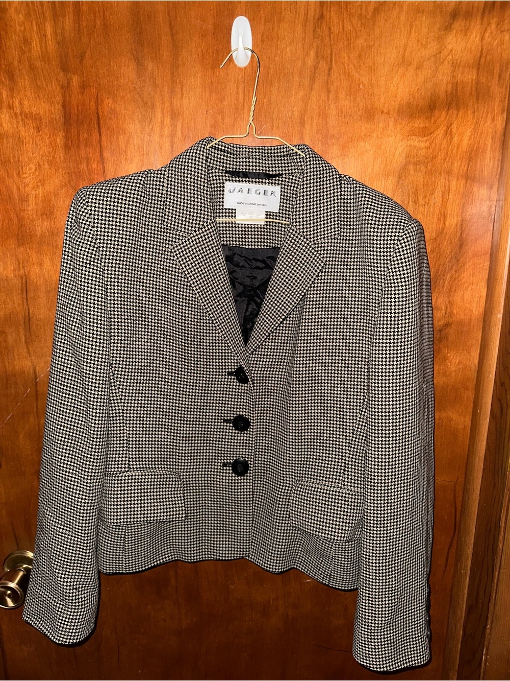Jaeger Black Tan & White Houndstooth Women's Blazer